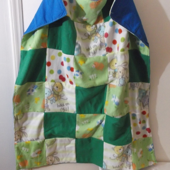 Fleece Flannel Green Blue Quilt Baby Blanket Throw - Picture 1 of 3